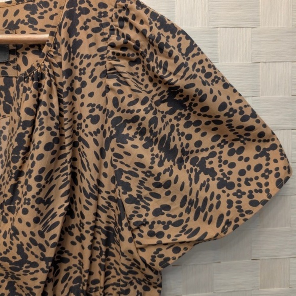By Anthropologie Leopard Print Smocked Waist Tiered Ruffle Mini Dress Brown Sz M - Picture 6 of 14